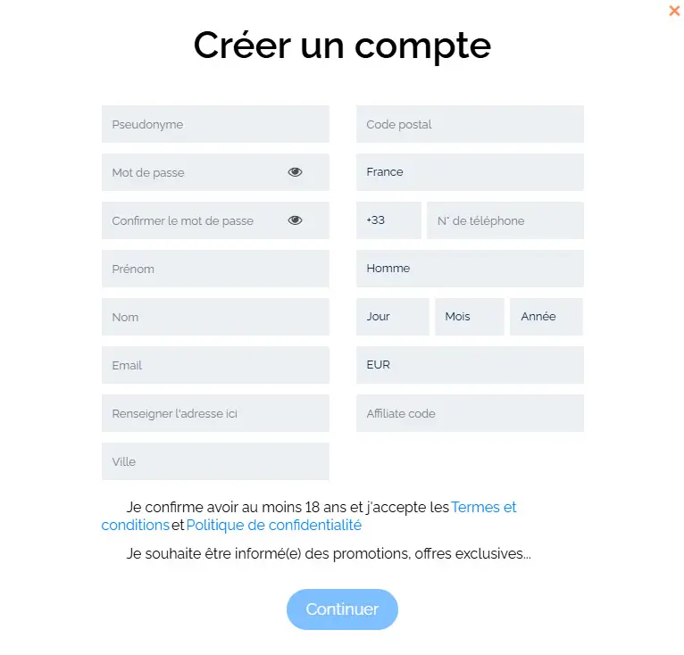 Processus d'inscription OhMyZino Casino
